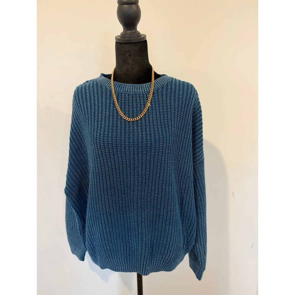 Sonoma Goods For Life Blue Shaker Knit Crewneck Sweater XL Acid Wash Relaxed Fit